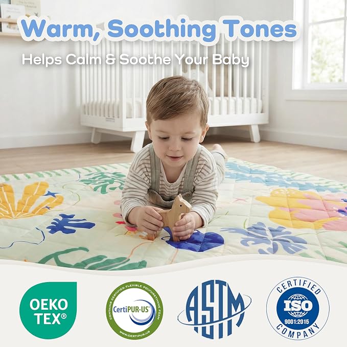 1.6" Thick Baby Play Mat, 71x59 Removable & Machine Washable Cover | Padded Memory Foam, Non-Slip Backing, 100% Baby-Safe Materials, Tummy Time Crawling, Outdoor, Bedroom, Living Room, Nursery