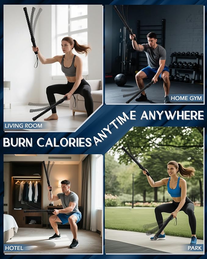 Ropeless Battle Ropes, Cordless Battle Ropes Workout for Home Gym, Heavy Duty Weighted Wireless Rope Lightweight Device HIIT, Portable Training Flow Rope, Battle Rope Sticks for Men & Women