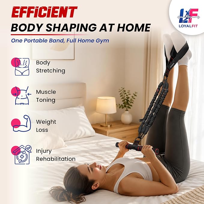 LOYALFIT Adjustable 3‑Tube Pedal Resistance Band with Handles – Foot Pedal Exercise Band for Sit‑Up, Core & Full‑Body Workouts – Portable Home Fitness Equipment + Cooling Towel