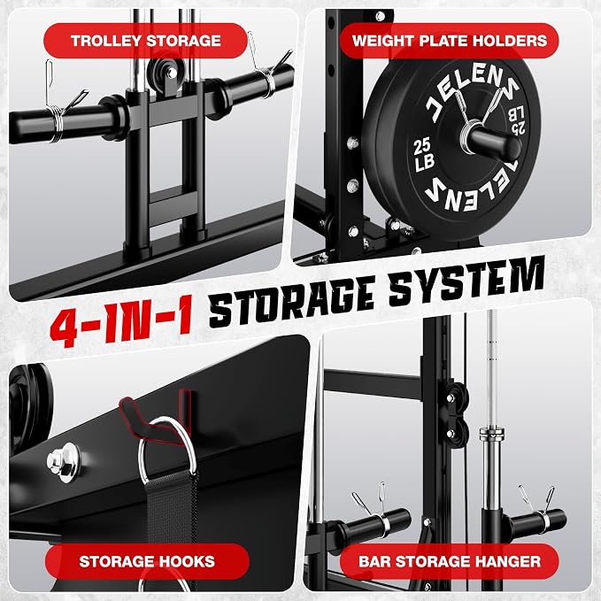 JELENS C12 Power Rack, 2000LBS Squat Rack with Cable Crossover System, Workout Cage with More Training Attachments for Home Gym