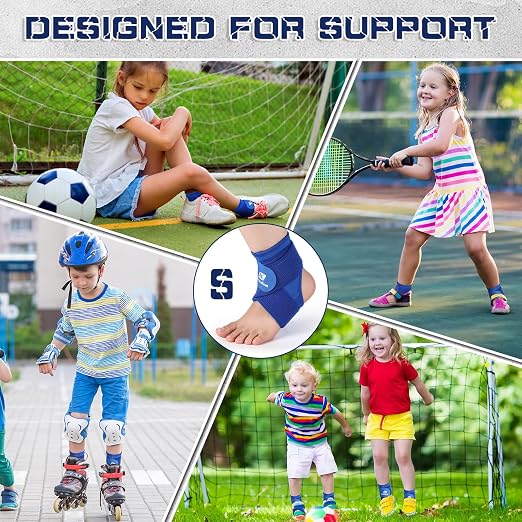 Honoson 2 Pcs Ankle Brace Kid Ankle Support Youth Neoprene Lace up Compression Sleeve Foot Brace Stabilizer with Adjustable Strap for Sport Sprained Plantar Fasciitis Achilles Tendonitis(Blue,S)