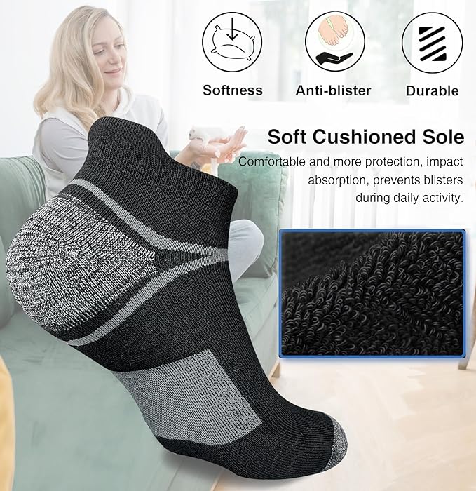 suaskk Men's Ankle Athletic Cushioned Anti-Blister Running Socks 5 Pairs | Comfort and Breathable, Moisture Wicking,