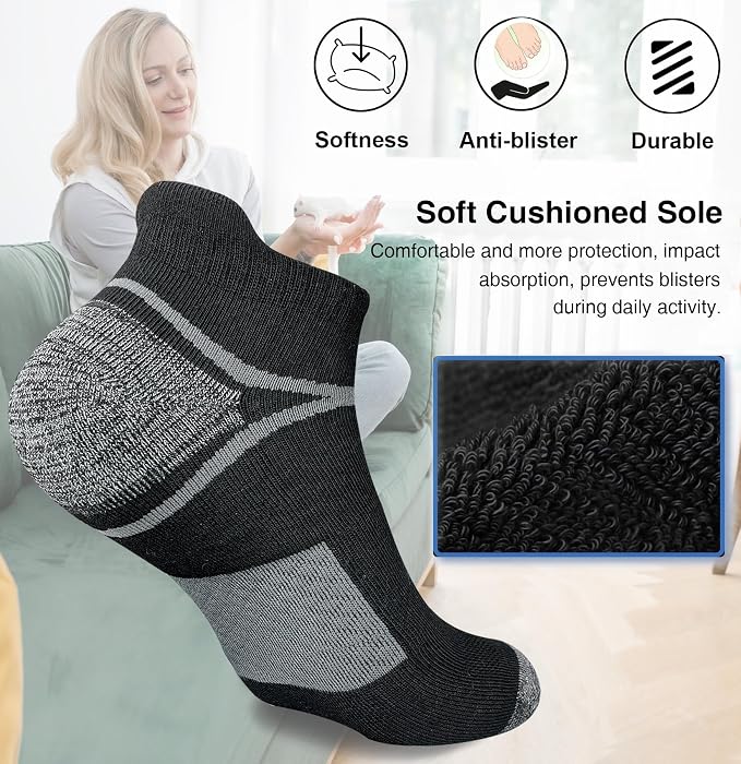 suaskk Men's Ankle Athletic Cushioned Anti-Blister Running Socks 5 Pairs | Comfort and Breathable, Moisture Wicking,
