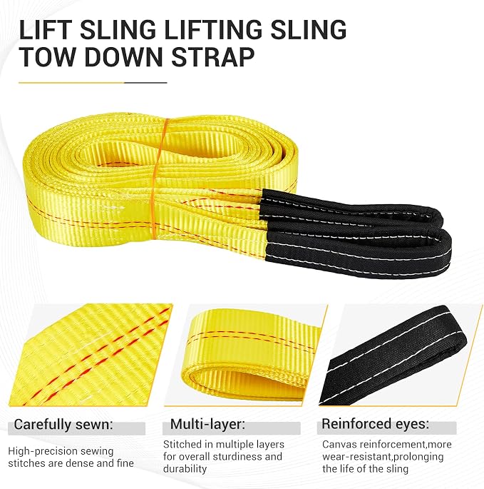 Pindex 2 Pack 2" x 20' Web Lifting Sling 11000 Lbs Breaking Force 3500 Lbs Pulling Forces Lift Sling Straps for Rocks Trees Mowers Tool Boxes in Trailers Tractors Trucks, Yellow