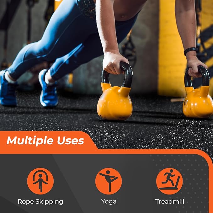 SUPERJARE 0.4'' Thick 24 Pcs 96 Sq Ft Rubber Top Exercise Equipment Mats, High Density EVA Foam Mats with Rubber Top, Interlocking Gym Flooring for Home Gym, Protective Workout Mat, Black/Grey