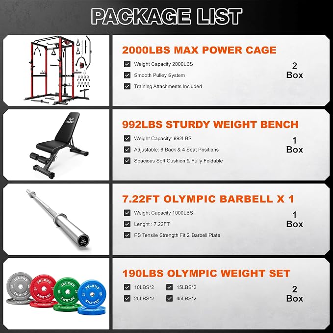 JELENS S21 Power Cage, Multi-Function Power Rack with Adjustable Cable Crossover System, 2000LBS Squat Rack for Home Gym with More Training Attachments