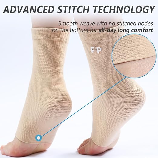 Copper Ankle Brace for Women Men 2 Pack Ankle Compression Sleeve Support for Sprained Ankle, Plantar Fasciitis Relief & Achilles Tendonitis Brace, Sports, Running, Nude, XL