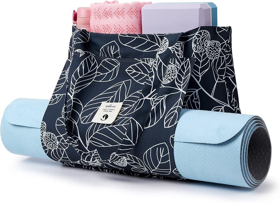 WLLWOO Yoga Mat Carrier Bag for Women Canvas Carryall Tote Gym Pilates | Large Holder Zipper Shoulder for Beach Travel Workout Fitness Office