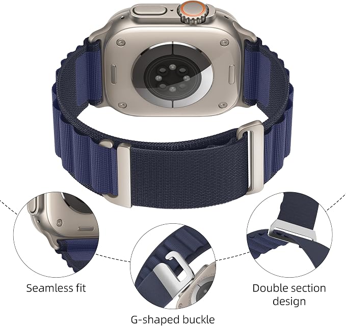 Alpine Nylon Sport Bands Compatible with Apple Watch Ultra Band 49mm 46mm 45mm 44mm 42mm Men Women, Stretch Loop Strap with D-Hook for iWatch Series 10 Ultra SE 9 8 7 6 5 4 3 2 1 (Navy Blue, 38mm/40mm/41mm/42mm(Series 10))