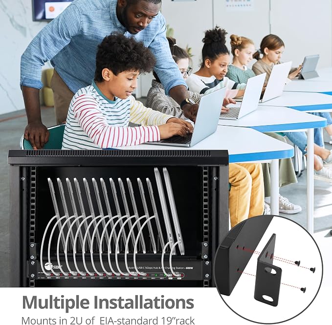 SIIG Industrial 16-Port 600W USB-C PD Charging Station, ID-US0B11-S3 | Charge 16 USB-C devices and transfer data at 5Gbps; two 100W ports, 14 30W ports and auto fan support IT fleets.