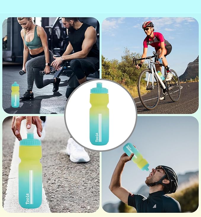 TooLe 24oz Bike Water Bottle, Easy to Squeeze Leakproof BPA Free 2 Pack | with Capacity Scale w/Pull Top Lid, Reusable, for Bicycle, Gym,Camping, Hiking