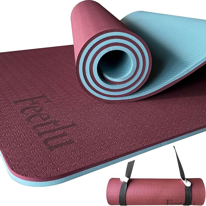 Extra Thick Yoga Mat with Carry Strap, 10mm Non-Slip Exercise Mat, 72 x 24 Inch Cushioned Workout Mat for Yoga, Pilates, Stretching & Floor Exercises