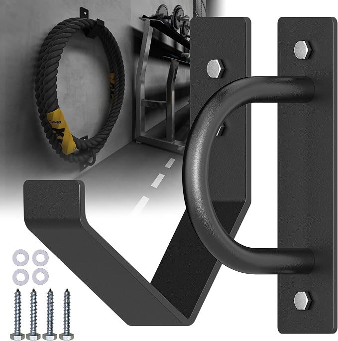 Heavy Duty Battle Rope Wall Anchor with Storage Hook – Includes Screws & Washers for Secure Mounting | Durable Steel Battle Rope Holder for Home and Gym Use