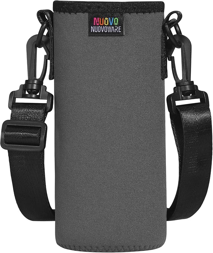 Nuovoware Water Bottle Carrier, 750ml, Charcoal Gray‌ | Portable Insulated Neoprene Sleeve, Adjustable Shoulder Strap, Fit Stainless Steel, Plastic Bottles, Small Size