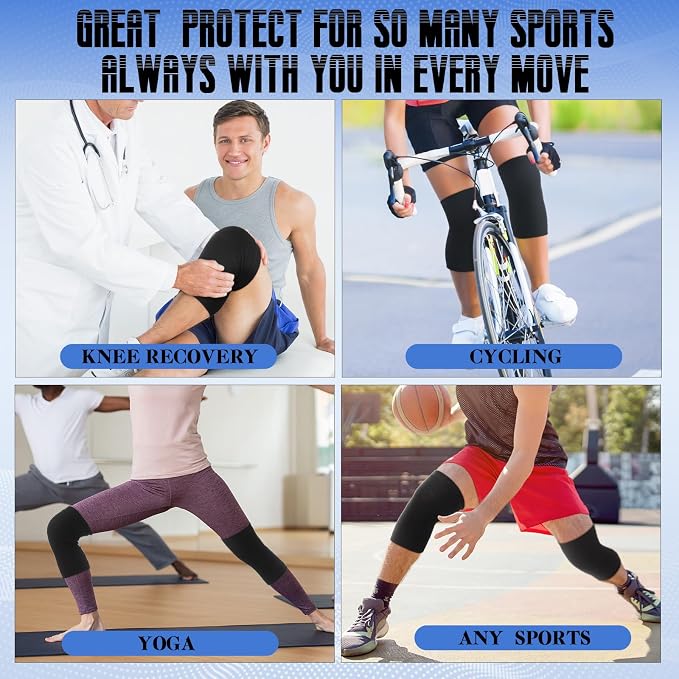 Geyoga 4 Pairs Knee Warmers for Women Men Breathable Leg Warmers Knee Brace Pad Leg Compression Sleeve for Cycling Running(Black,Medium)