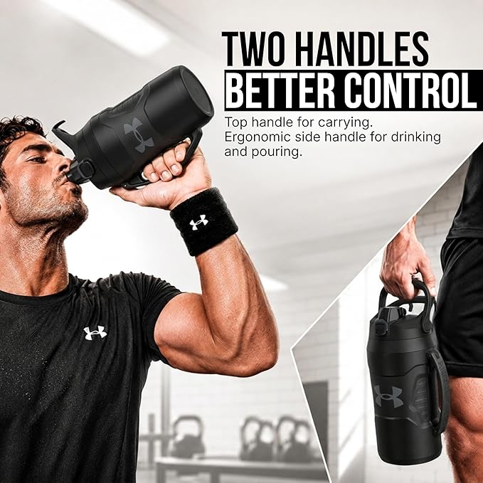 Under Armour Insulated Water Bottle with Handle & Fence Hook, Half Gallon Sports Water Jug, Leak-Resistant & BPA-Free for Baseball, Football & Gym - Marine OD Green, 64oz