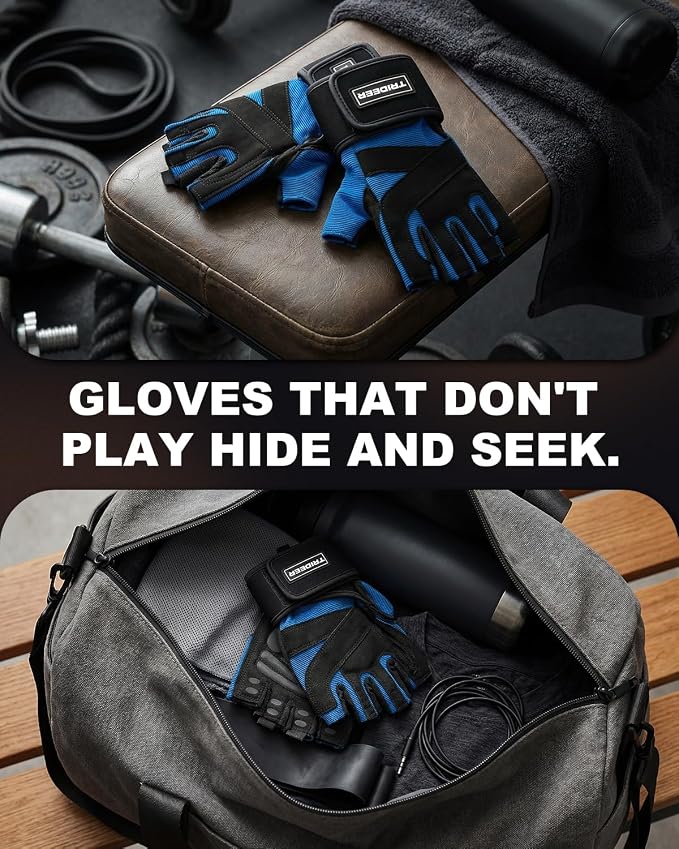 Trideer Workout Gloves for Men, Weight Lifting Gloves with Wrist Wrap Support, Full Palm Protection & Extra Grips for Weightlifting, Exercise, Cross Training, Fitness, Pull-up