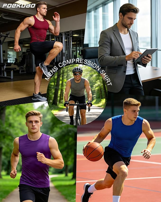Mens Sleeveless Compression Shirt Athletic Workout Tank Top Quick Dry Muscle Base Layer Undershirt Gym Running