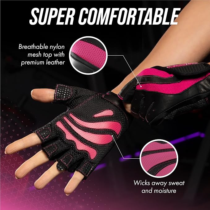 Contraband Pink Label 5437 Womens Extreme Grip Weight Lifting Gloves w/Heavy Rubber Padded Palm (Pair) - Heavy Duty Palm w/Griplock Silicone & Rubber Grip Pads for Gym Workouts