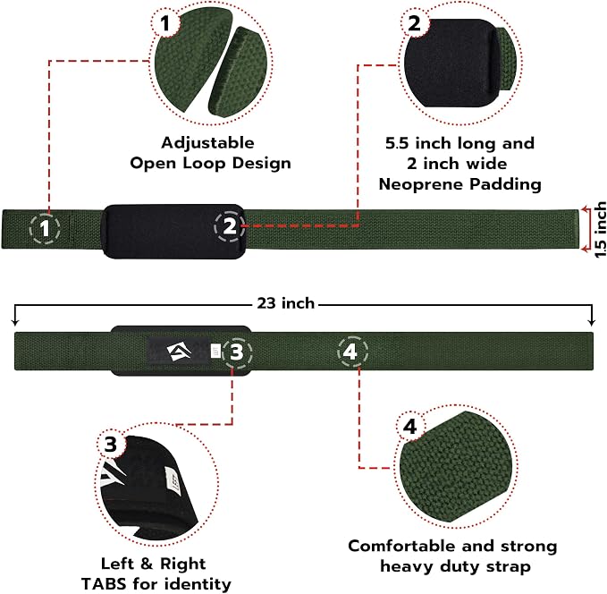 AQF Weight Lifting Straps, Padded Cotton Gym Wrist Straps for Deadlifts | 23" Extra-Long, Heavy-Duty Webbing, 5mm Neoprene Cushioning, Open-Loop Design, Sold as Pair, Ideal for Rows & Pull Workout