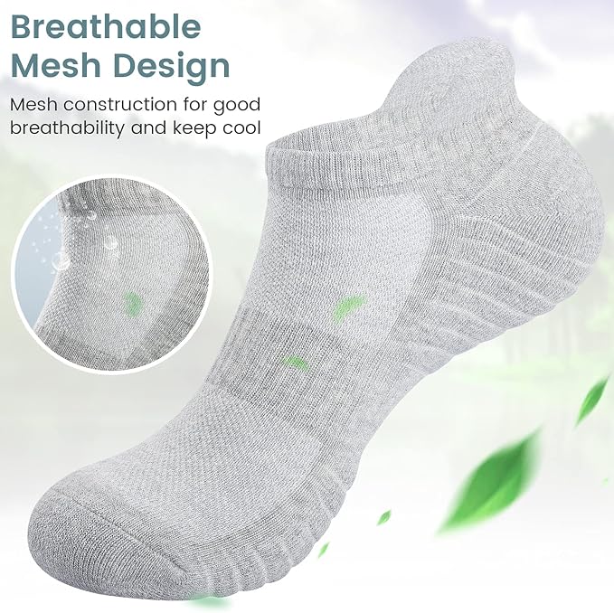 TANSTC Athletic Running Ankle Socks for Men Women, Cushioned Low Cut Sport Tab Socks, 6 Pack