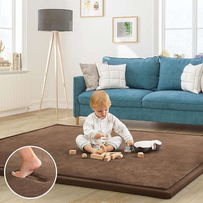 Baby Play Mat for Floor Nursery Rug Muscle Mat Area Rug Playroom Rug 59"x71" Playpen Mat Elastic Foam 1.3" Thick Crawling Mat for Babies,Toddlers, Infants, Kids,Chestnut