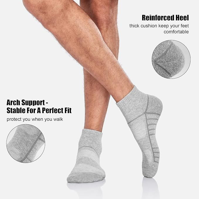 Lapulas Athletic Quarter Socks for Men Women, Cotton Mesh, Cushioned Arch Support, Non-Slip Running Ankle Design, 6 Pack