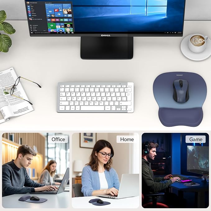TECKNET 2 Pack Gel Ergonomic Mouse Pad with Wrist Rest, Non-Slip PU Base | Comfortable Gel Cushion, Pain Relief, Smooth and Waterproof Surface, Mouse Pad with Wrist Rest for Office, Gaming and Study