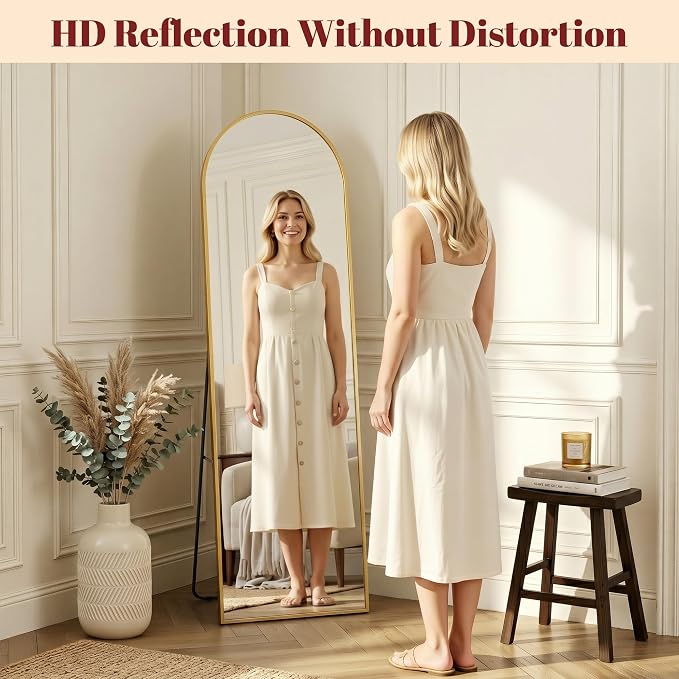 Suidia 56"x14" Arched Full Length Mirror with Stand, Full Body Mirror with Aluminum Frame, Freestanding/Leaning/Wall-Mounted, Floor Mirrors for Bedroom, LivingRoom, Entryway, Dressing Room,Gold