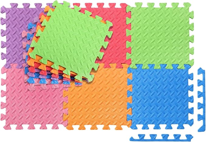 Ecally 100 Pcs 12 x 12 Gym Mat Foam Floor Mats for Home Gym Covers 96 Sq Ft Puzzle Exercise Square Interlocking Carpet Tiles with Border for Workouts Equipment Yoga Pilates (Multicolor)