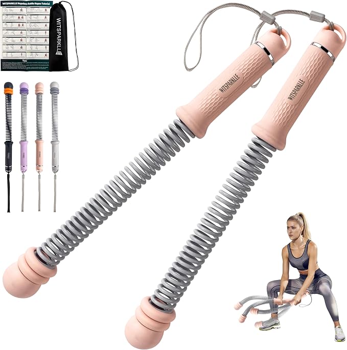 WIitsparklle Portable Adjustable Ropeless Battle Ropes with Pink | Weighted Cordless Workout Rope with Anti-slip Handles for Low-impact Cardio, HIIT, Home Gym and Office Fitness