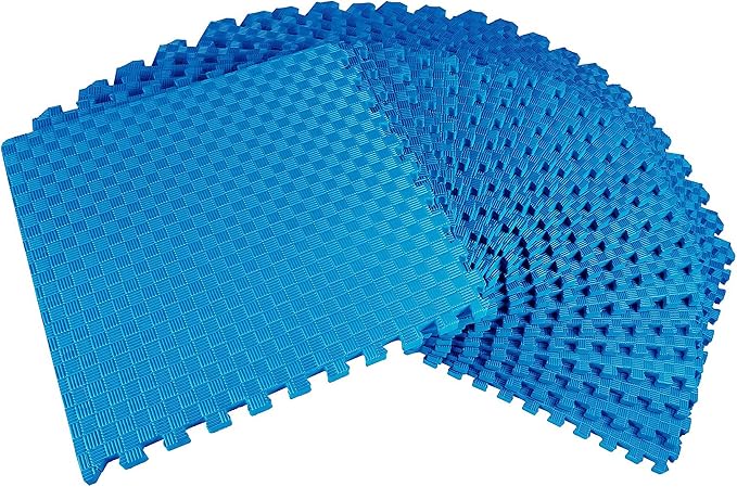 BalanceFrom Puzzle Exercise Mat 1" Thick, EVA Interlocking Foam Floor | Tiles for Home Gym, Mat for Home Workout Equipment, Floor Padding for Kids, Blue, 24 in x 24 in x 1 in, 72 Sq Ft - 18 Tiles