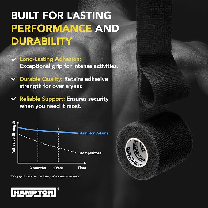 Hampton Adams | As Seen on Shark Tank | Self Adhesive Bandage Wrap (14-Pack) | 15ft | Pet Safe | Breathable Athletic Elastic Cohesive Bandage for Sports Injury Ankle Knee Wrist sprains (Black)