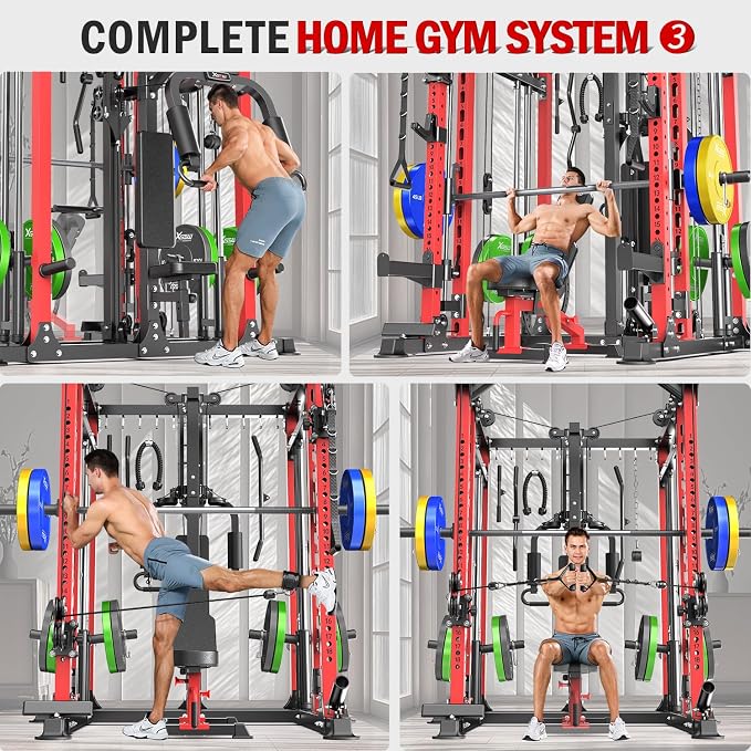 Multi-Purpose Squat Rack,Smith Machine Weight Rack Set with Cable Crossover System, Home Gym Power Racks, Power Racks and Packages