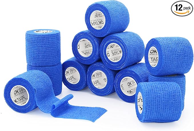OK TAPE Self Adherent Cohesive Bandages Wrap 12Packs 2" x 5 Yards | Non-Woven Elastic for Thumb Finger Wrist Ankle Self Adhesive Bandage Wrap Breathable Vet Wrap Bandages Tape (Sapphire Blue)