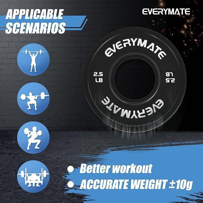 EVERYMATE Change Weight Plates 1.25LB 2.5LB 5LB Set Fractional Olympic Bumper Plates for Cross Training Steel Insert Strength Training