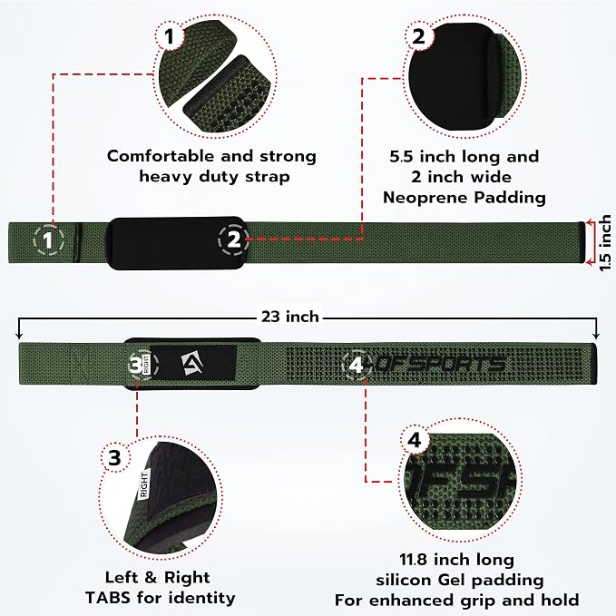 AQF Weight Lifting Straps, Padded Cotton Gym Wrist Straps for Deadlifts | 23" Extra-Long, Heavy-Duty Webbing, 5mm Neoprene Cushioning, Open-Loop Design, Sold as Pair, Ideal for Rows & Pull Workout
