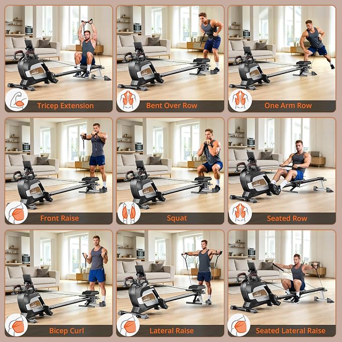 pooboo Magnetic Rowing Machines Rower Foldable with 16 Level Resistance Indoor Rower Machines with Digital Monitor & Transport Wheels for Home Use