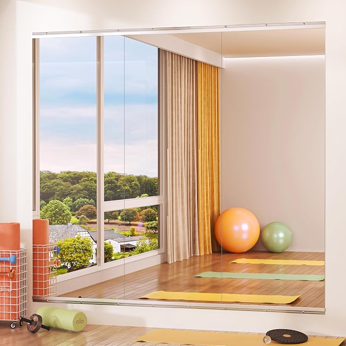 Hasipu Home Gym Mirror 55" L x 21" W - 3PCS Large Full Body Mirror for Yoga, Fitness, Garage, Dance Studio, Wall-Mounted, 0.16in Tempered Glass Frameless