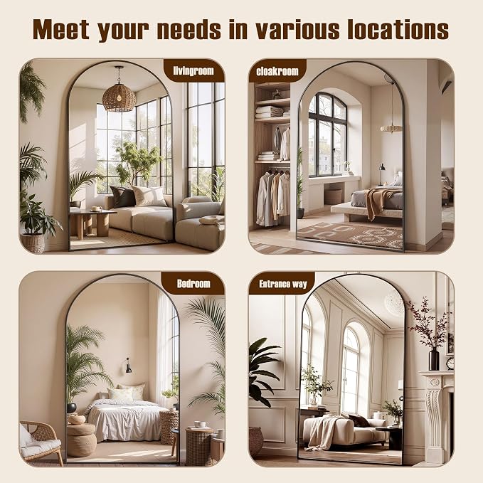Full Length Mirror, 81"x41" Arched Full Body Mirror, Floor Mirrors with Stand, Body Mirrors Standing Hanging Leaning Against Wall,Aluminum Frame Mirrors for Bedroom Cloakroom,Living Room,Black