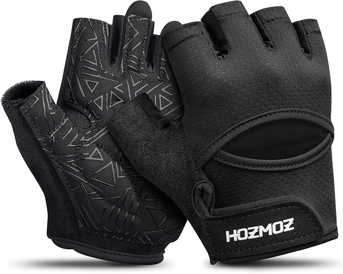 HOZMOZ Ventilated Weight Lifting Gloves, Thick Padded Workout Gym Gloves with Full Palm Protection & Grip & Shock Absorption for Women & Men's Fitness Exercise Training