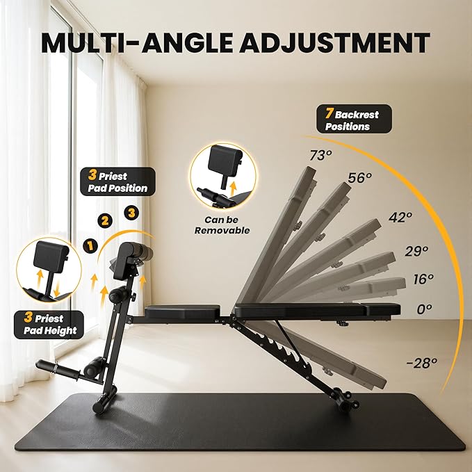 Steelite Adjustable Weight Bench for Home Gym, Foldable Workout Bench with Leg Extension and Leg Curl, 770 LBS Multi-Function Preacher Curl Weight Bench for Full Body Training Fitness, Incline Decline Flat Sit Up Bench Home Gym Equipment with Wheels fo...
