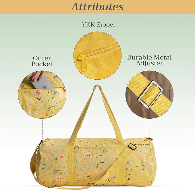 Maison d' Hermine Yoga Mat Duffle Bag Gym Tote Yoga Mat Carry Bag | Cylindrical bag for Woman Men Gifts Adjustable shoulder straps with Drawstring Water Bottle Pocket and zipper pocket