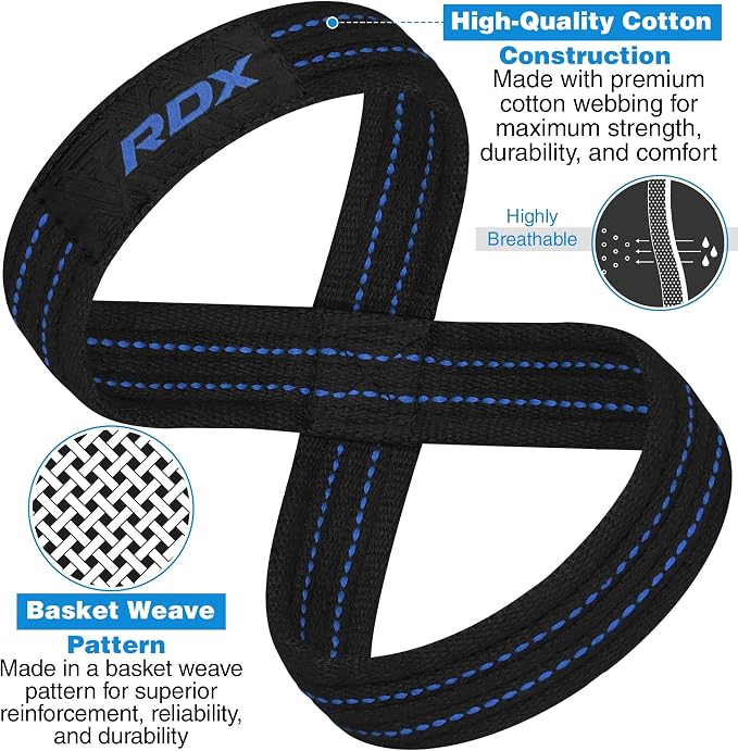 RDX Weight Lifting Straps Figure 8, Anti Slip Strap with Cuffs Wrist Support for Gym Workout Deadlift Powerlifting Bodybuilding Weightlifting, Fitness Strength Training, Hand Bar Grip for Men