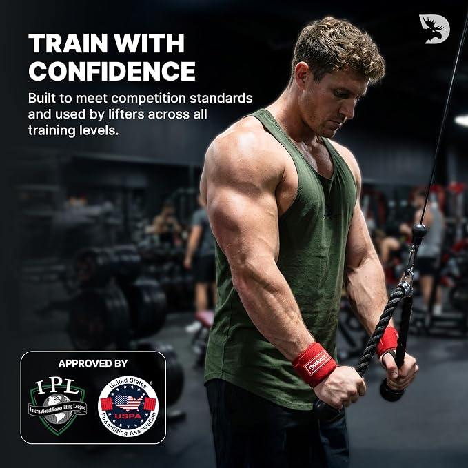 DMoose Fitness Wrist Wraps for Weightlifting 18" - Heavy Duty Gym Wrap with Hand Thumb Loop for Support & Pain Relief, USPA Approved Powerlifting, Weight Lifting Wrist Straps for Men & Women Work Out