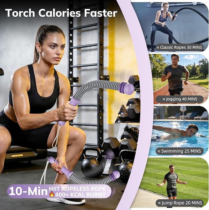 Upgrade Weighted Ropeless Battle Ropes, Adjustable Cordless Battle Rope – Portable Battle Ropes for Home Gym Workout, HIIT & Cardio Full Body Training Exercise Rope for Strength Training Men & Women