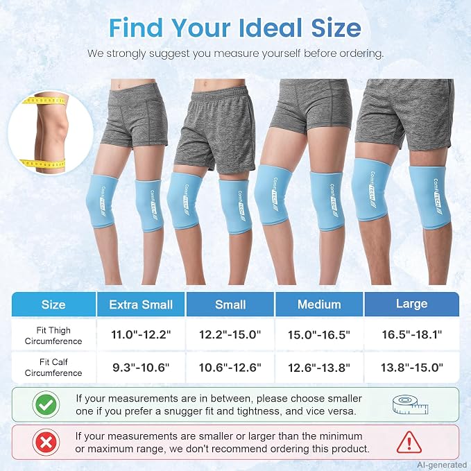 ComfiTECH Youth Knee Gel Ice Pack Wrap Sleeves, 2 Packs, S | 360 Full Coverage, Soft Flexible After Frozen, Custom Fit For Teen Athletes, Relieve Knee Soreness & Ligament Strains