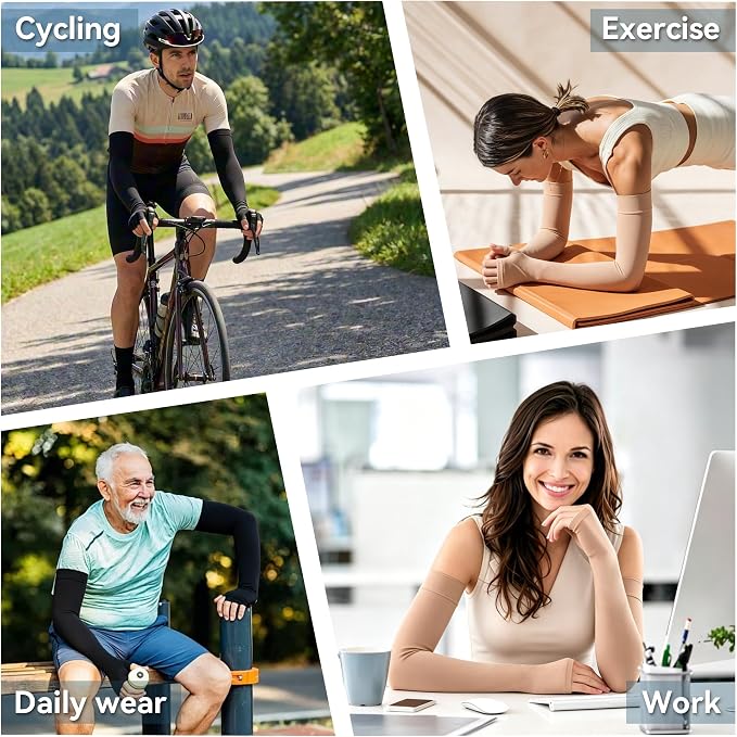 1 Pair Medical Full Compression Arm Sleeves with Palm Cover for Women Men | 20-30mmHg Graduated Compression,Arm And Elbow Supports,Silicone Anti-Slip Dots, Lymphedema,Arthritis,Bursitis, Post-Surgery