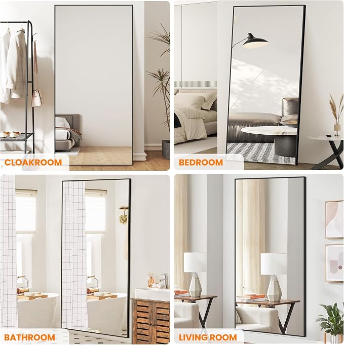 TRAHOME Full Length Mirror, 75"x35" Standing Floor Full Body Mirror for Wall with Aluminum Alloy Frame for Bedroom, Living Room, Dressing Room(Black)