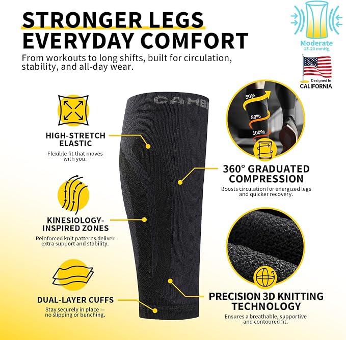 CAMBIVO Calf Compression Sleeve for Shin Splints & Running Support-3 Pairs | Leg sleeves for men & women, 15-20mmHg footless compression socks for gym & recovery, varicose veins